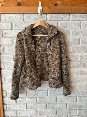 Vintage Multicolor Brown Tweed Chunky Knit Cardigan